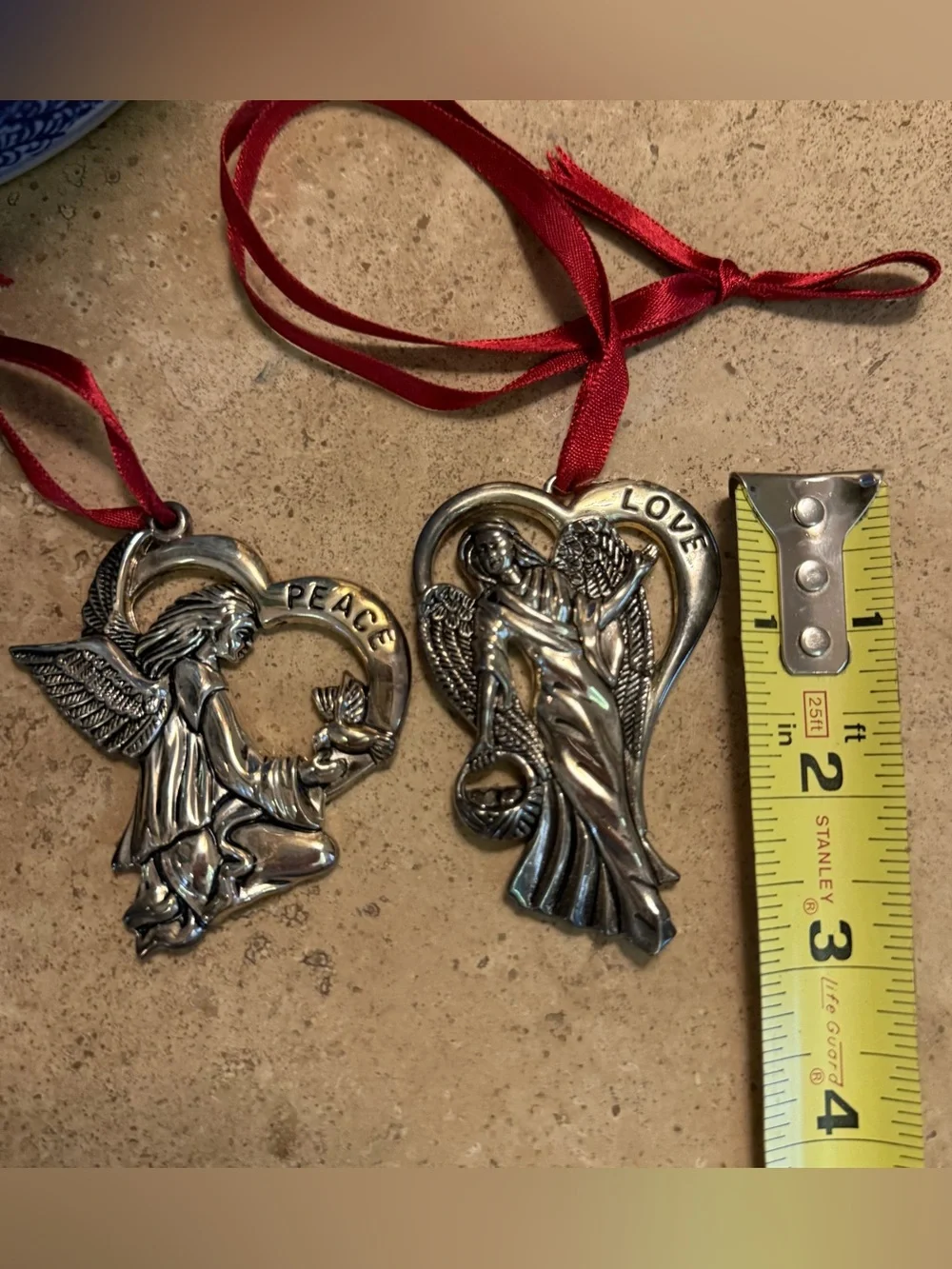 Vintage Gorham Silver Plated Angel Heart Ornaments - Set of 2 (Peace & Love)